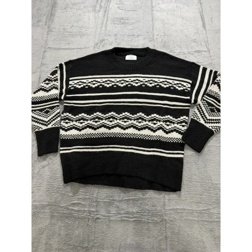 Old Navy‎ Womens Black White Fair Isle Go-Recycled Crewneck Sweater Large Nordic